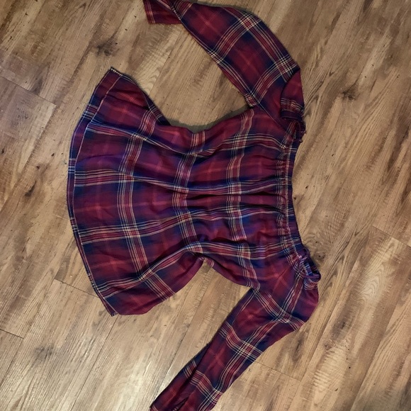 Off the shoulder plaid shirt from Anthropologie. - Picture 2 of 2